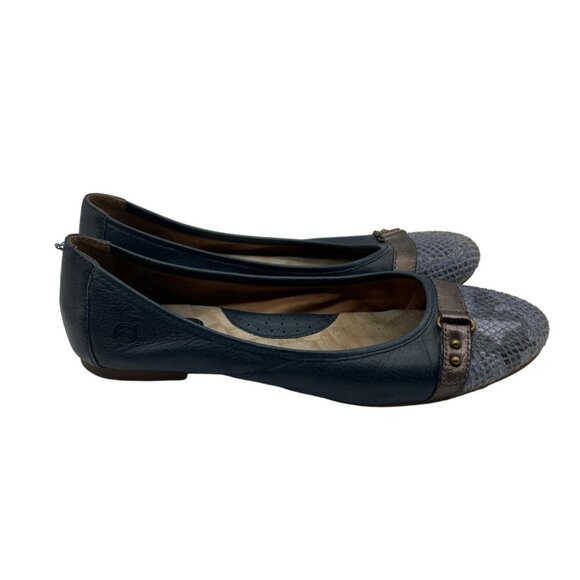 Born Womens Blue Leather SlipOn Buckle Flats Size 7.5 - Picture 1 of 9